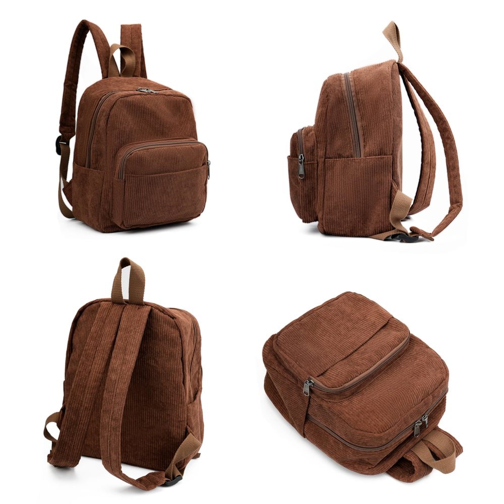 Corduroy Backpack Purse, Small Casual Daypack for Women, Cute Mini Retro🥺 - Picture 3 of 6